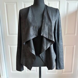 Cynthia Rowley Black Faux Sued Stretch Handkerchief Front Jacket